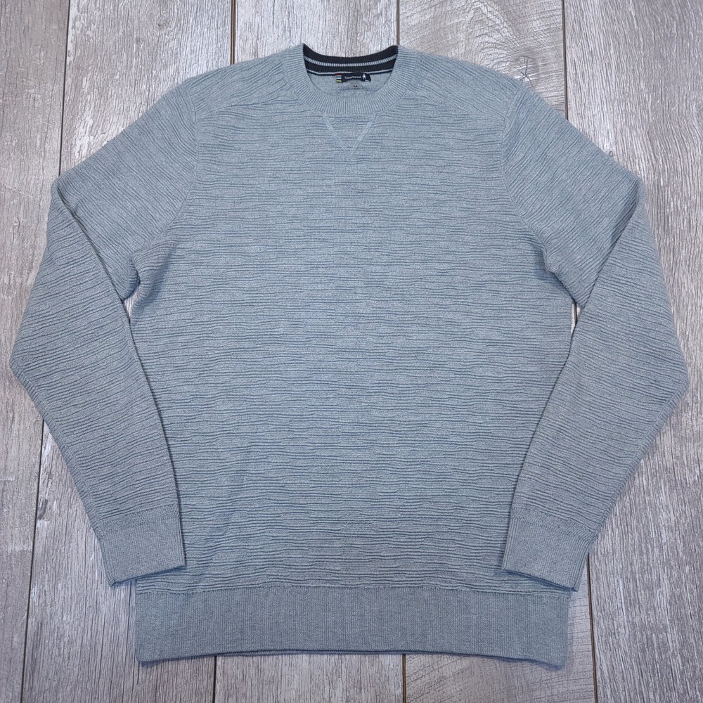 Smartwool Brookline Sweater Mens Medium Grey Ripple Knit Wool Blend Crewneck